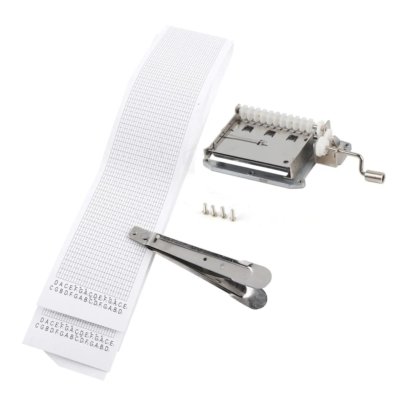 

30-Note Hand Crank Tape Music Box Movement - DIY Your Songs with Puncher and 3 Strips - Zinc Alloy Mental Paper