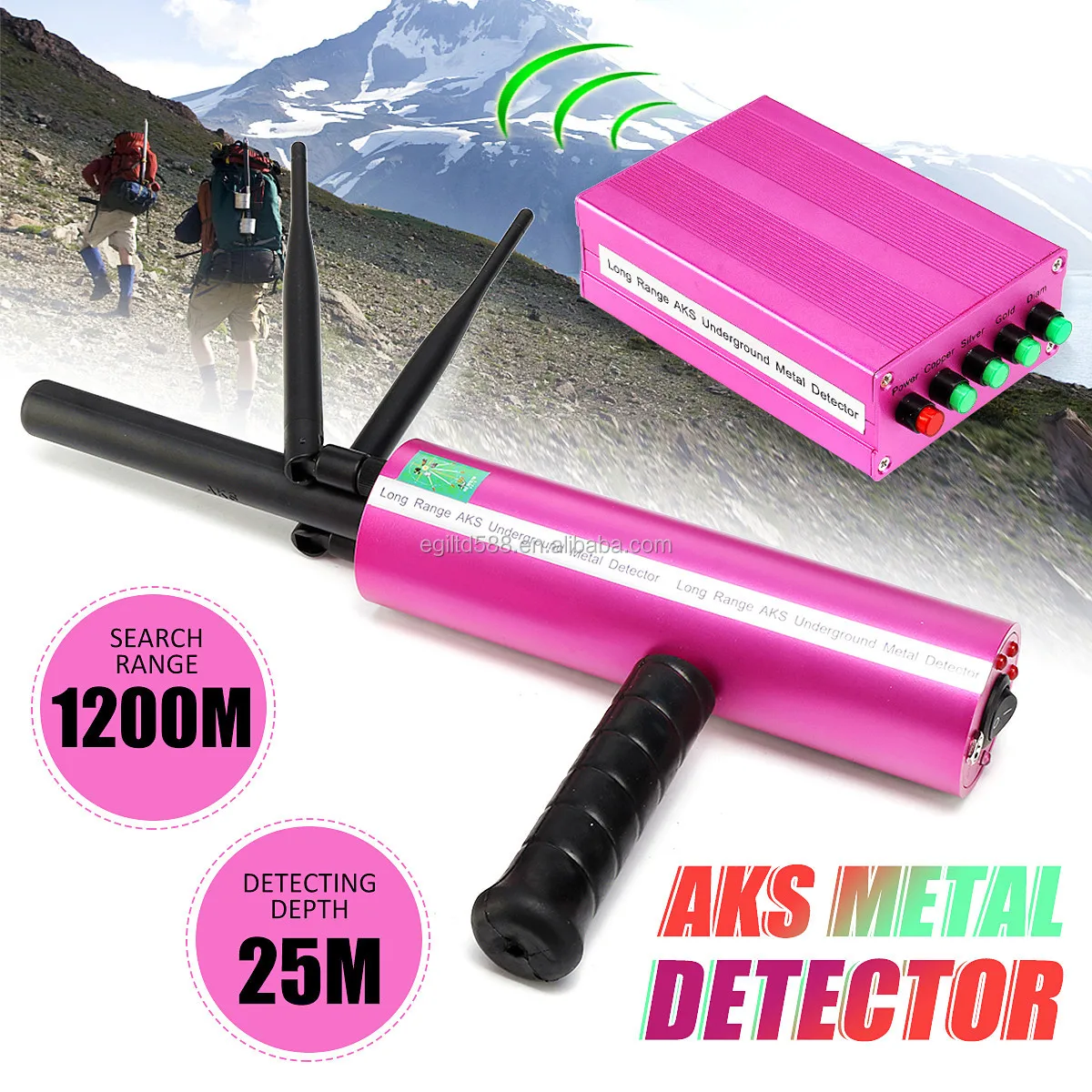 AKS Detective Handhold 3D Pro Metal Detector Long Range Diamond Finder Pink