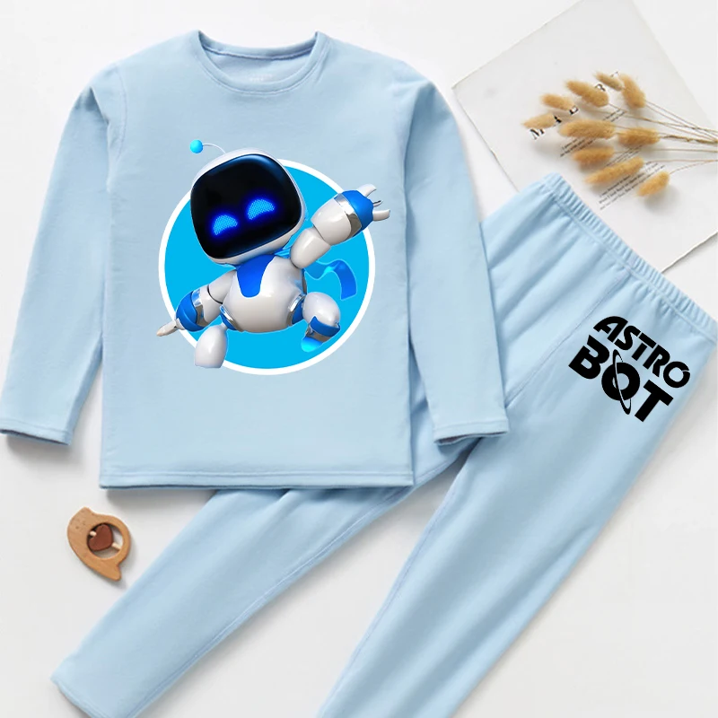 Astro Bot Pajamas for Children Cute Cartoon Game Figure Printed Nightgown Boys Kawaii Loungewear Autumn Children's Clothing