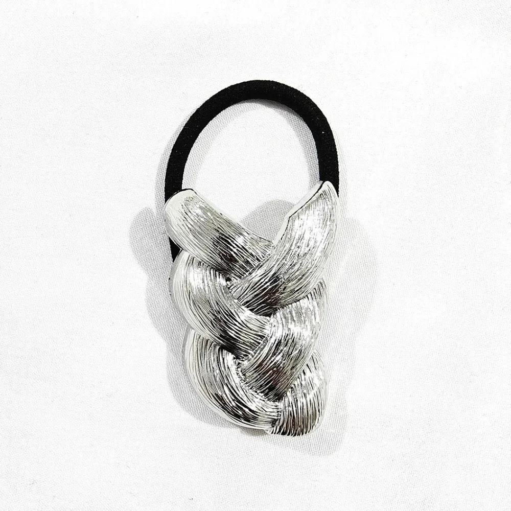 New Elastic Metal Braid Rubber Band Gold Alloy Ponytail Hair Rope Silver Ponytail Hair Tie Hair Scrunchie Y2K
