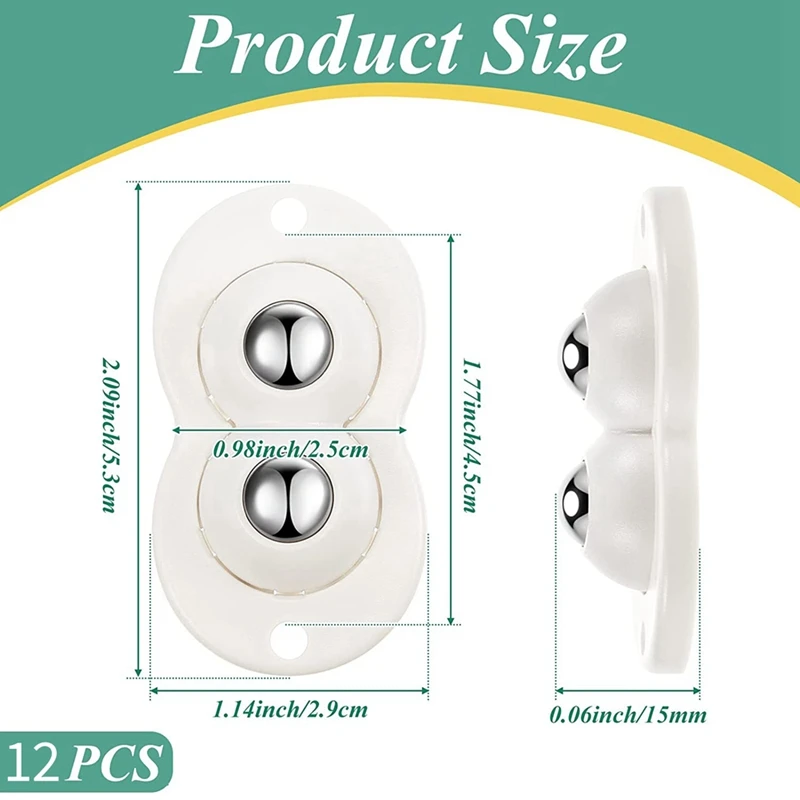 AB47-12Pcs Mini Self Adhesive ล้อหมุนล้อลูกปัดคู่ Universal ล้อสําหรับเฟอร์นิเจอร์กล่อง Mini Roller