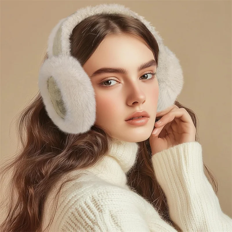 

Winter Warm Earmuffs Foldable Women Wool Solid Plush Outdoor Skiing Cycling Windproof Cold-Proo Ffluffy Ear Muffs Men Earflap