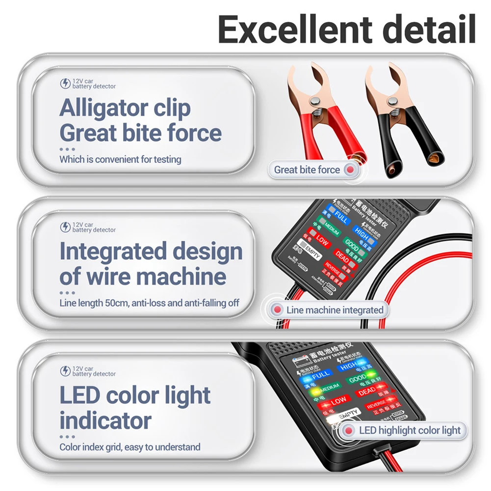 Car Battery Tester 12V Cranking Charging Circut Tester Battery Analyzer Tool BT-171 Battery Tester Monitor LED Display