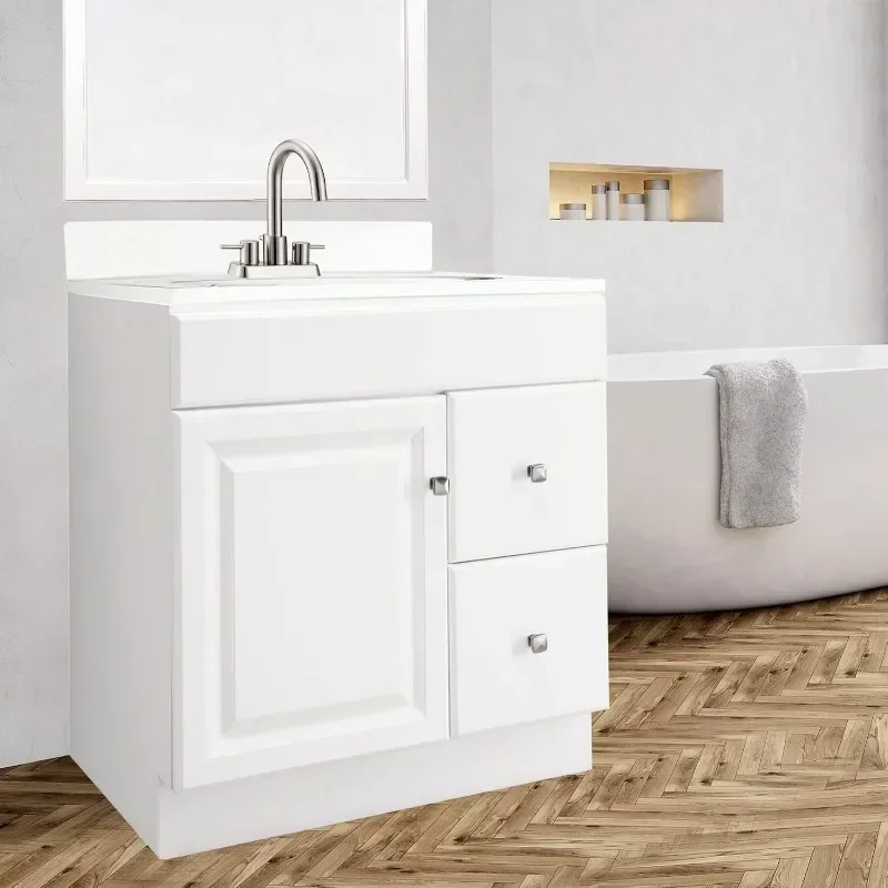 Nordic White Vanity Without Top for 597203 30 Inch Unassembled 1-Door 2-Drawer Bathroom