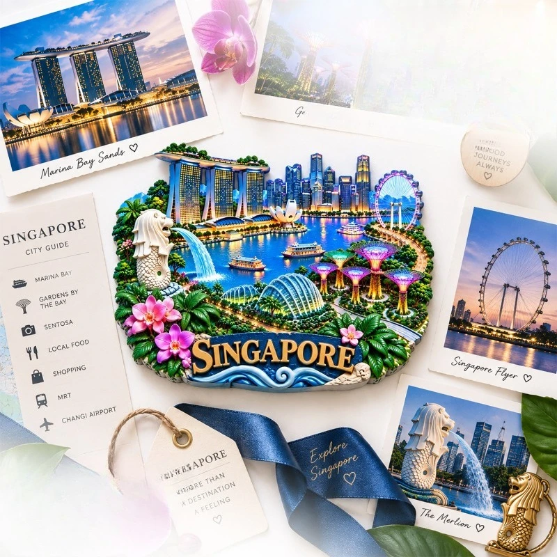 Singapore Marina Bay Skyline Fridge Magnet - Modern 3D City Souvenir Unique Southeast Asian Gift for Travel & Urban Decor