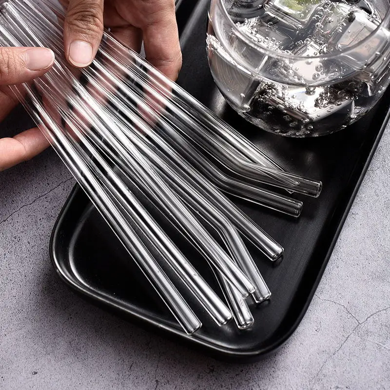 High Borosilicate Glass Straws Eco Friendly Reusable Drinking Straw for Smoothies Cocktails Bar Accessories Straws with Brushes