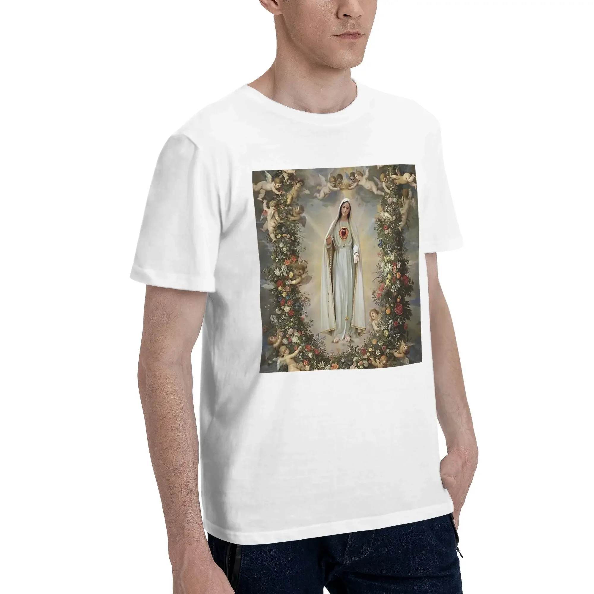 Virgen María corazón de María inmaculado madre de Dios Nuestra Señora hombres camiseta camisetas de gran tamaño hombres cuello redondo camisetas de algodón cortas