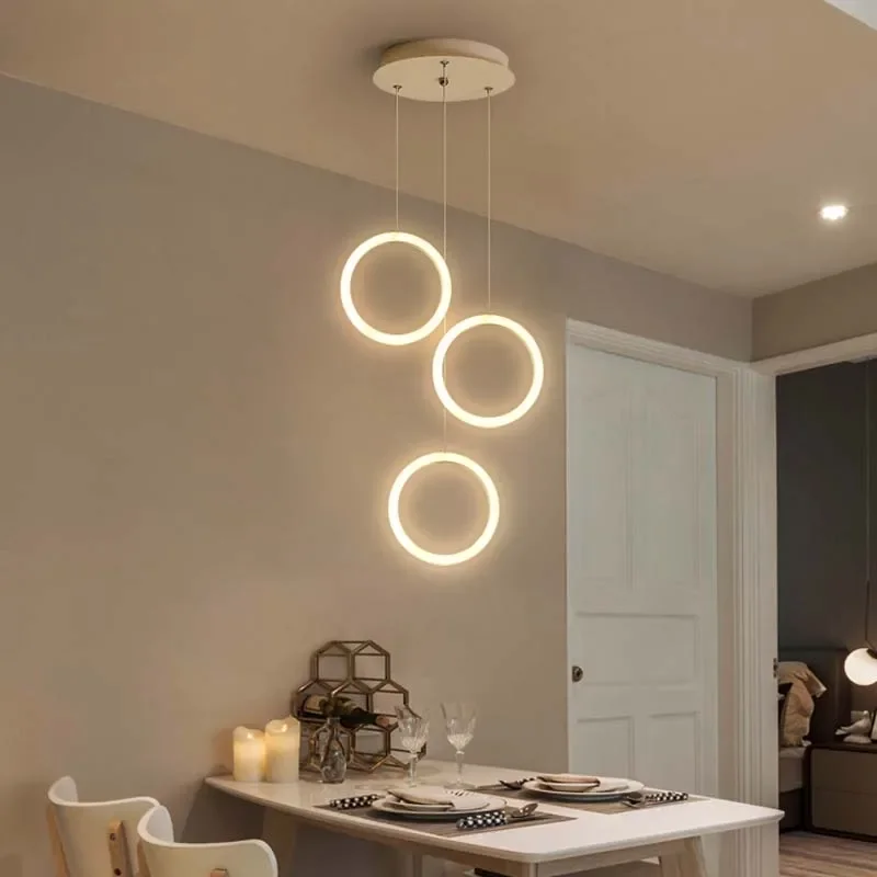 

Modern Acrylic Rings LED Chandelier For Staircase Living Room White Minimalism Indoor Lighting Fixtures Round Attic Hanging Lamp