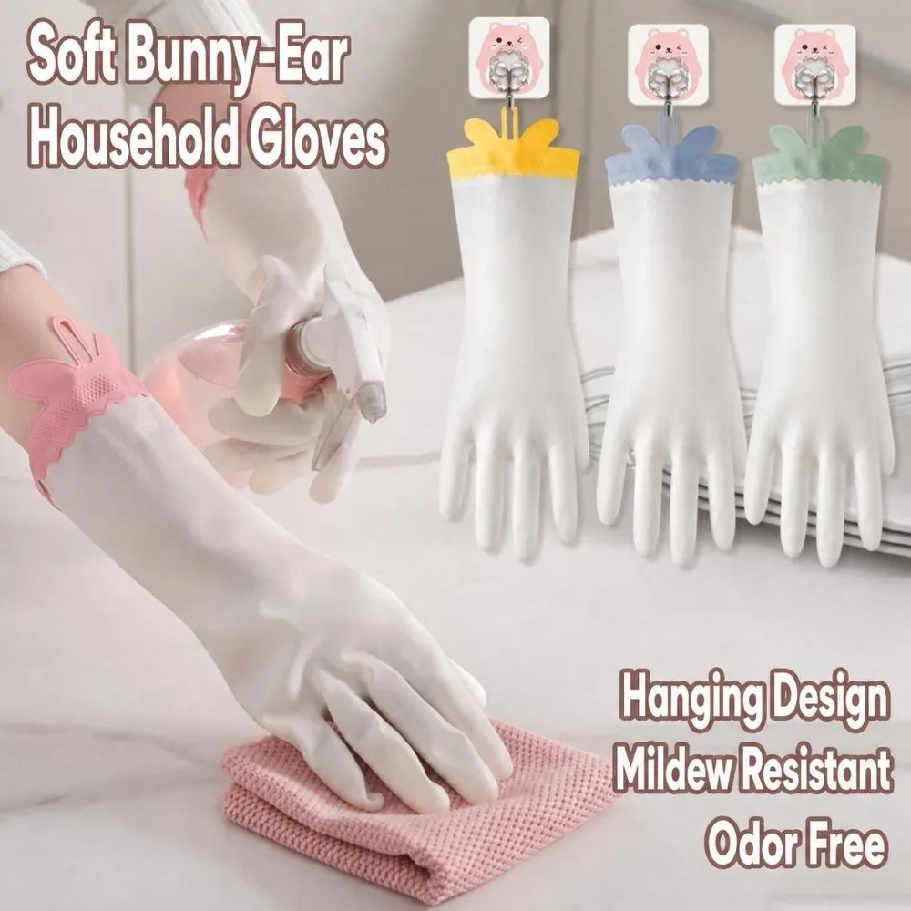 1Pair Rabbit Ears Dishwashing Gloves Waterproof Tear Resistant Household Cleaning Gloves Multi Color Lengthened