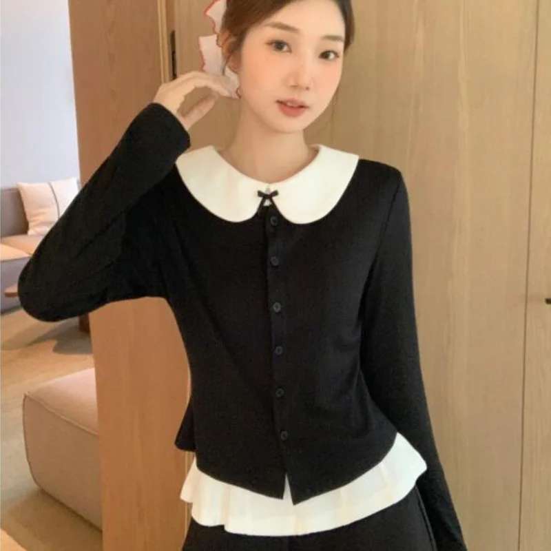 

Женский вязаный топ с круглым вырезом и длинными рукавами, универсальный комплект из двух предметов: майка с бантом-бабочкой, весна-лето 2026