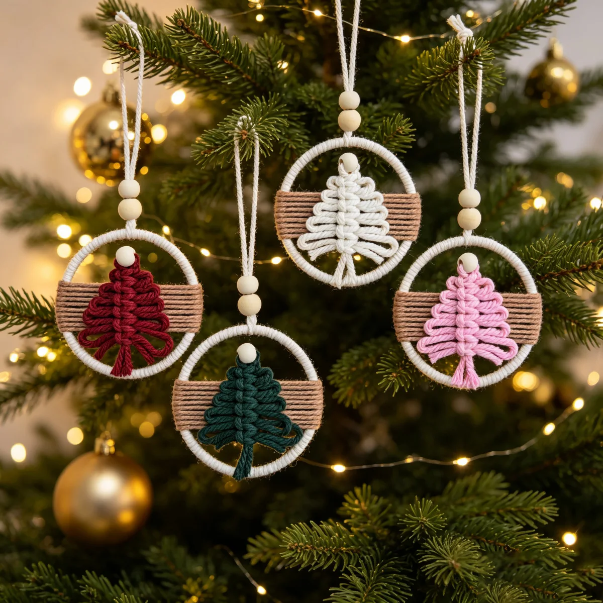 Handmade Macrame Christmas Tree Ornament Boho Christmas Tree Pendant for Holiday Gift & Home Decoration
