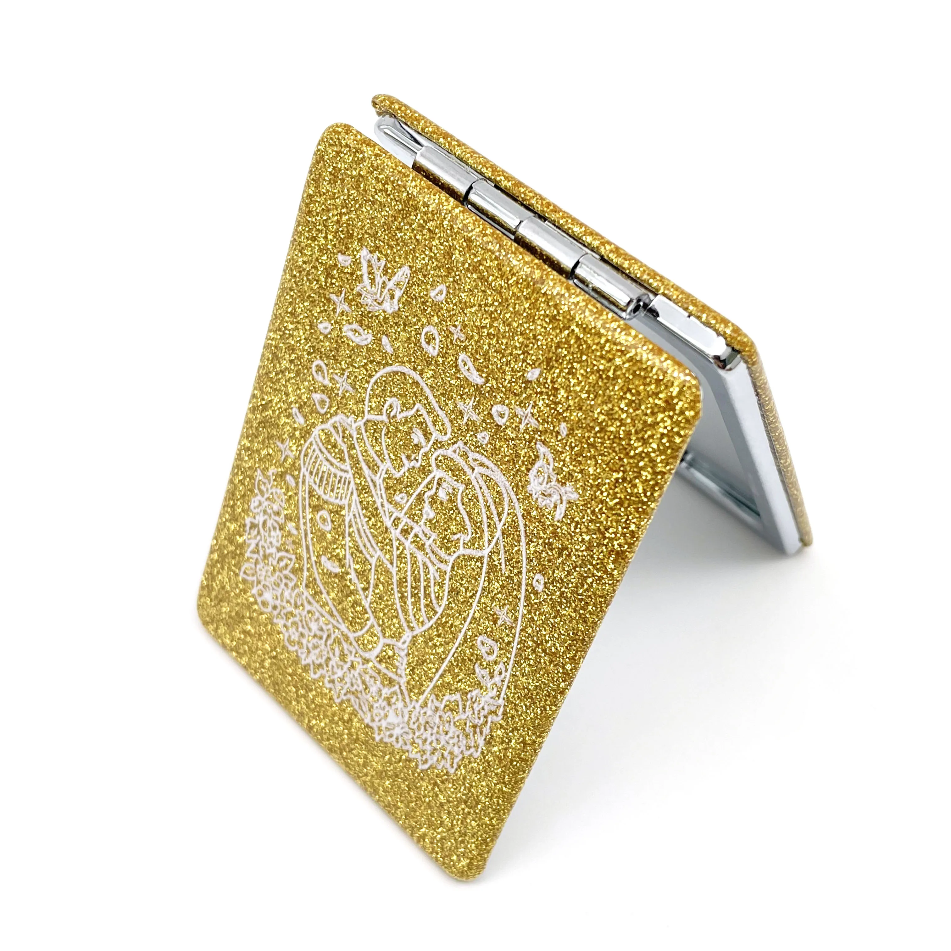 กระจกหนังกลิตเตอร์สี่เหลี่ยมสีทองสำหรับคู่งานแต่งงานของเจ้าสาวที่หรูหรา/ของชำร่วยแต่งงานที่สมบูรณ์แบบสำหรับแขก