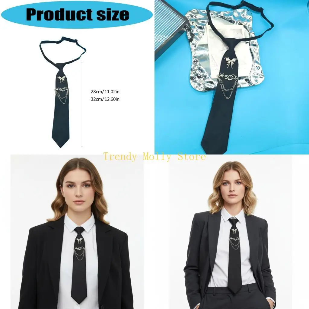 

N5KB Jk Uniform Black Ties Metal Chain Butterfly Collar Japan seifuku Accessories