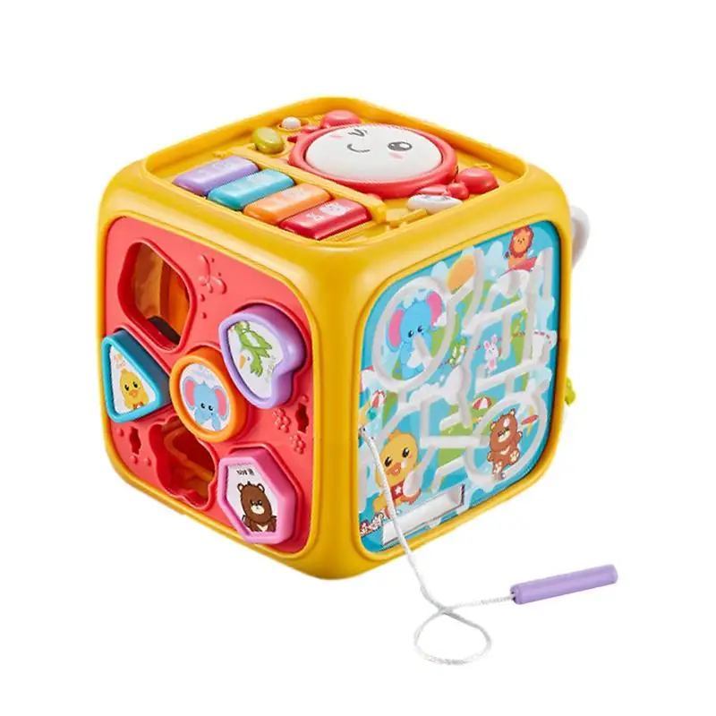 

Activity Cube For Toddler Learning Cube Toy Shape Sorting Sensory Activity Center Cube With Drum And Piano Keys Color Sorting