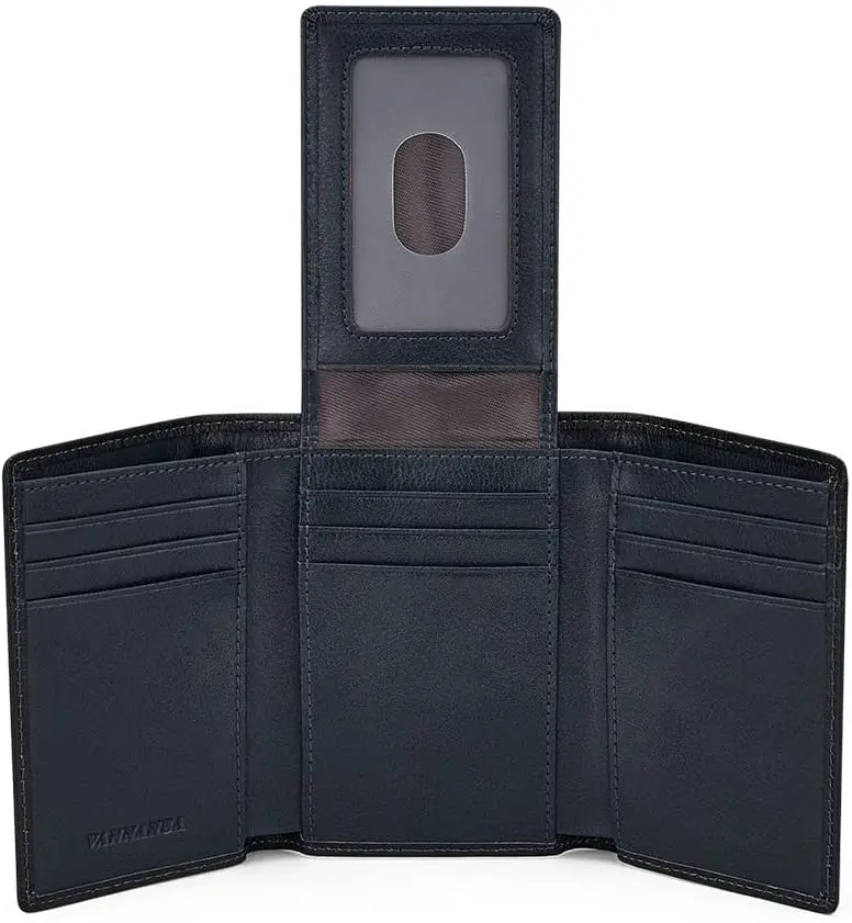 VANNANBA Mens Genuine Leather RFID Trifold Wallet With ID Window Credit Card Pockets (brown)