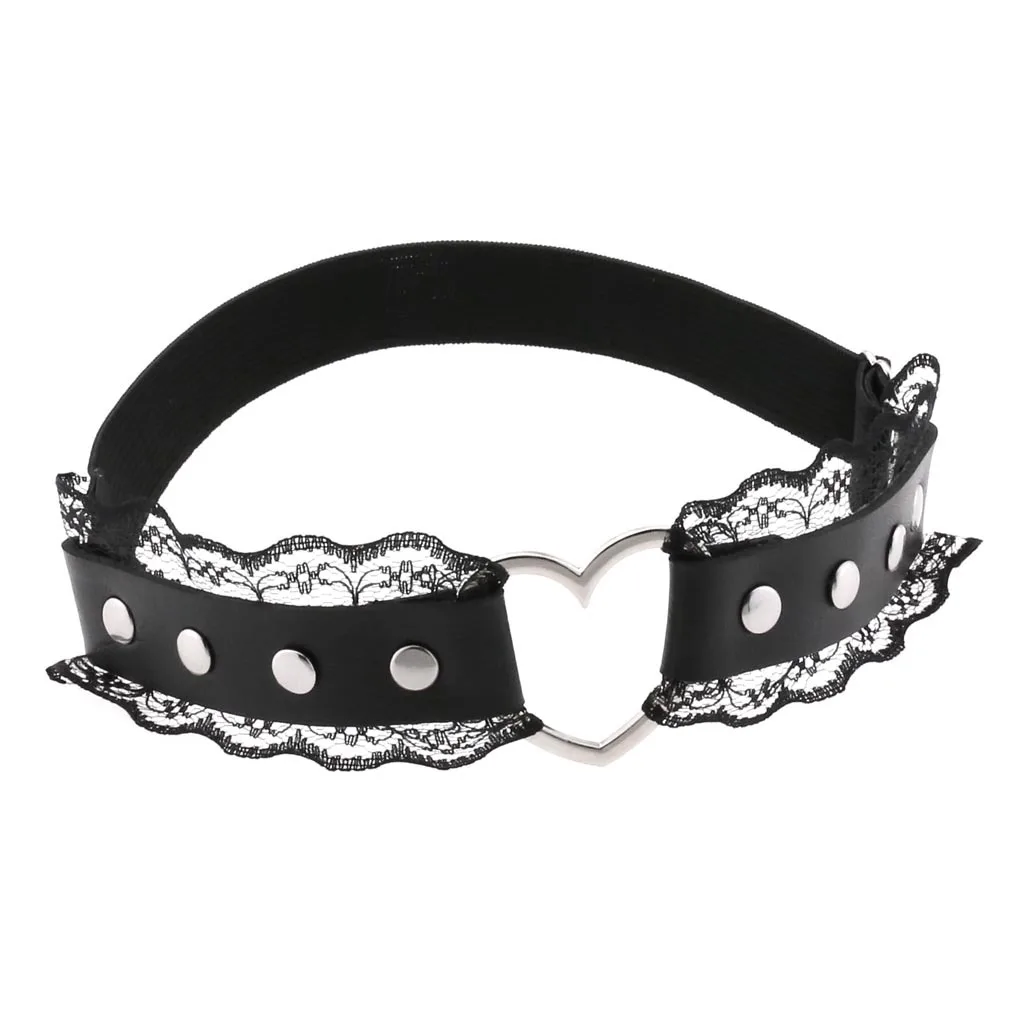 1pc Kawaii Women Heart Decor Contrast Lace Garter Belt Anime Heart Decor Thigh Garter Sweet Style Garter Belt For Women