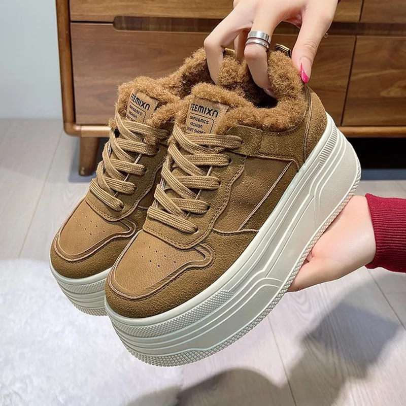 

6cm Women's Platform Casual Shoes 2026 New Winter Snow Boots Fur-Lined Warm Thick-Soled Cotton Warm Ankle Boots Luxury Sneakers