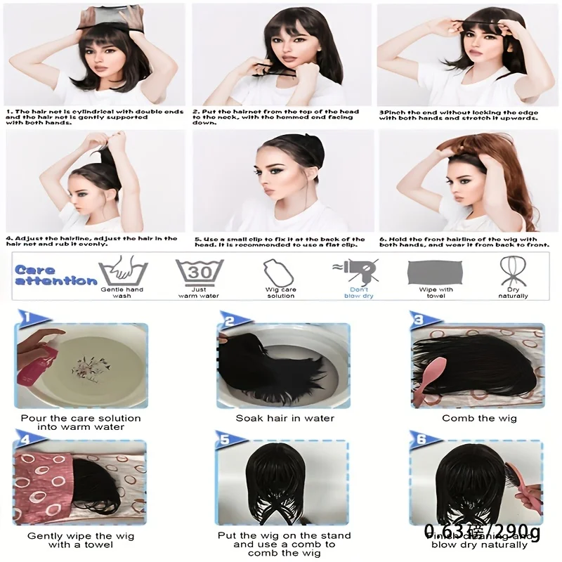 Ladies synthetic wig, shoulder length, water wave shape, brown head root, loosely curled waves, length 30 inches