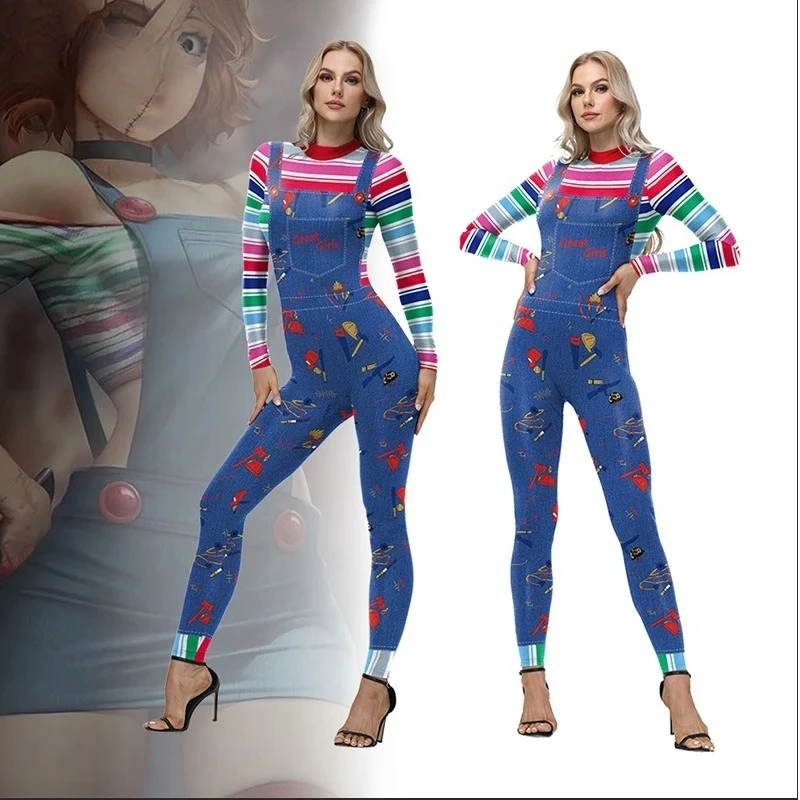 

2025 Million Halloween Ghost Doll Chucky Digital Printing Cos Clothing Stage Party Clothing Onesie