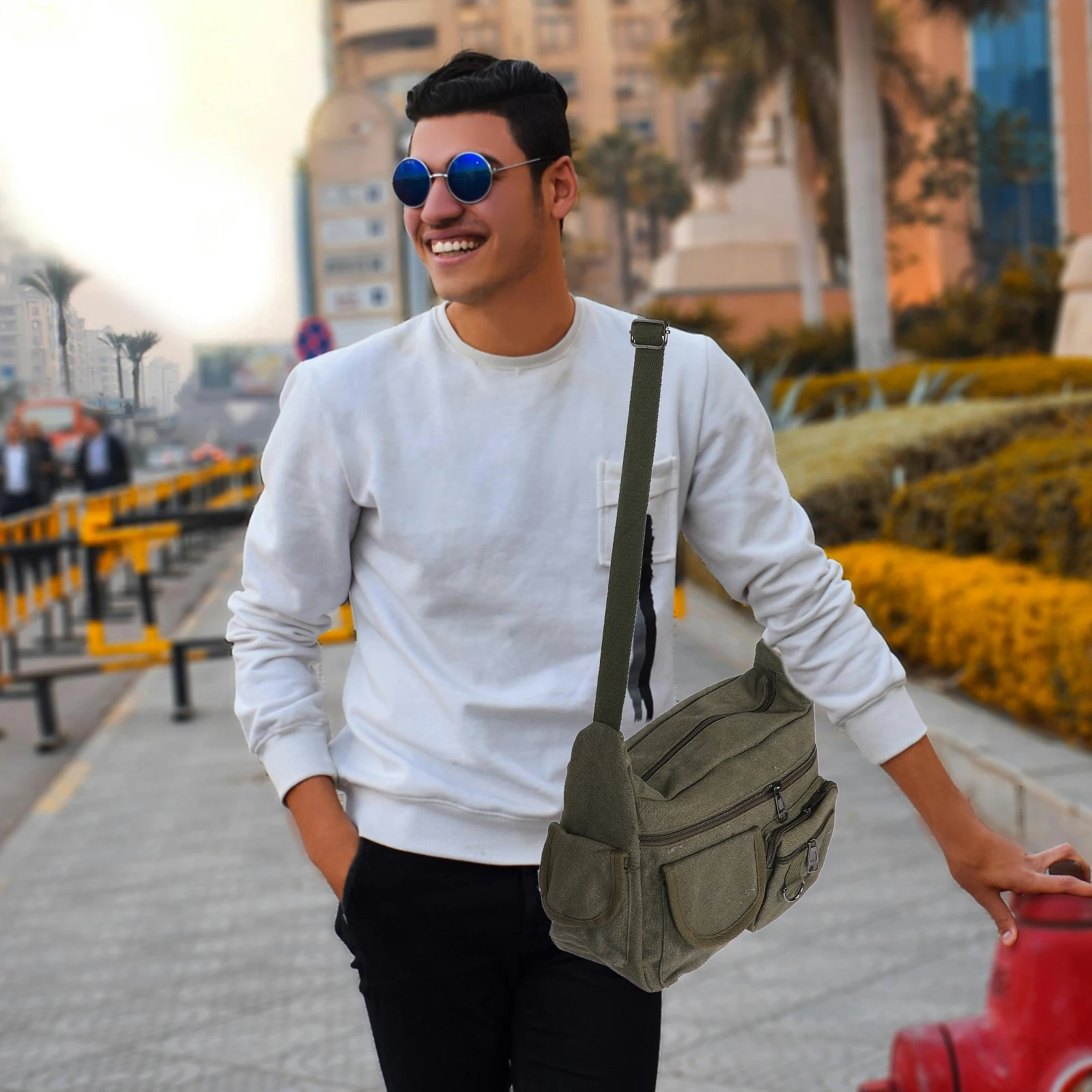 

Vintage Canvas Messenger For Men Women Large Crossbody Shoulder Tote Bag Durable Travel School Bag Multiple Pockets Adjustable