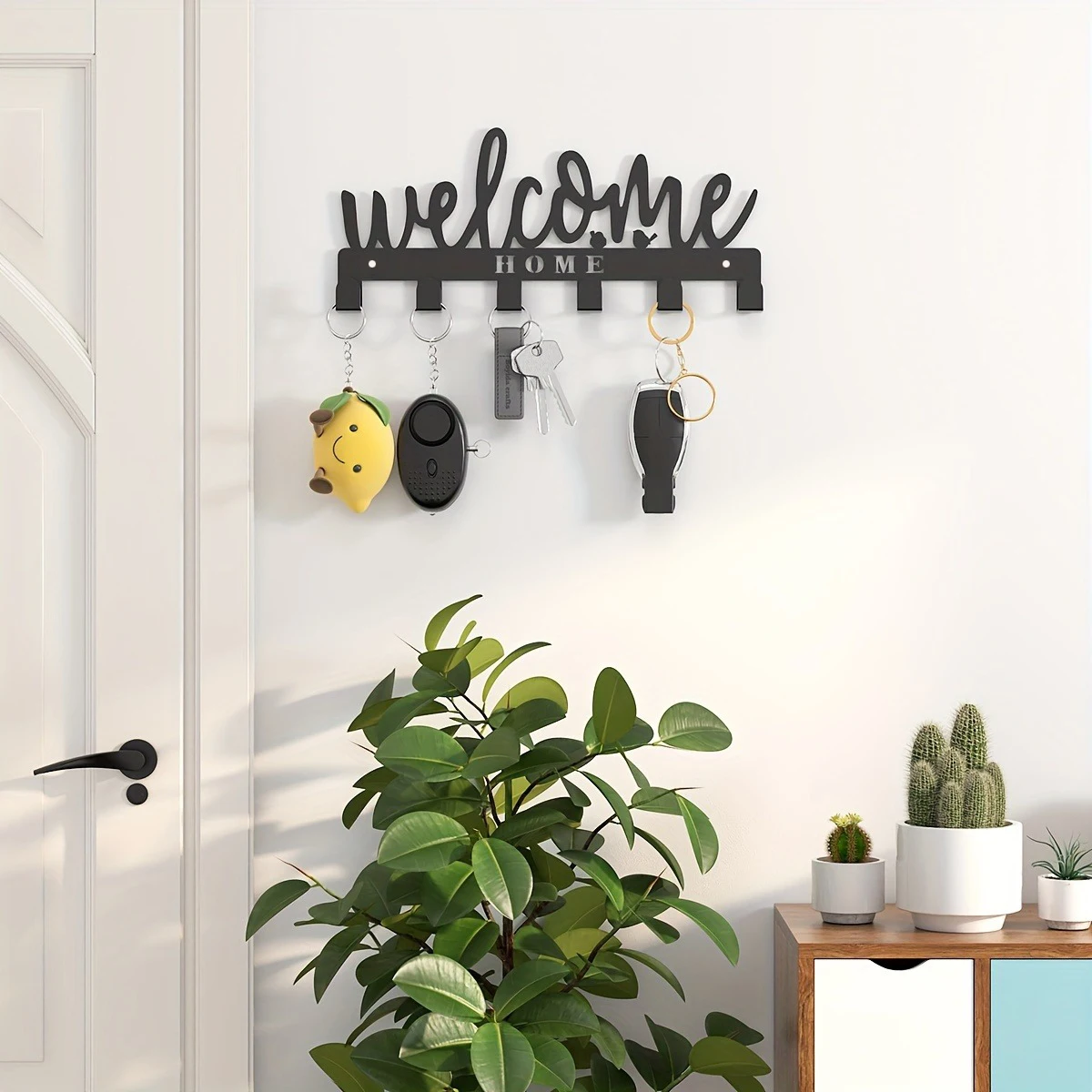 2D 1pc Decorative Wall Accessory Metal Wall Mounted Key Hook Rack - Modern Fashion Style Metal Keychain Holder with Hallway