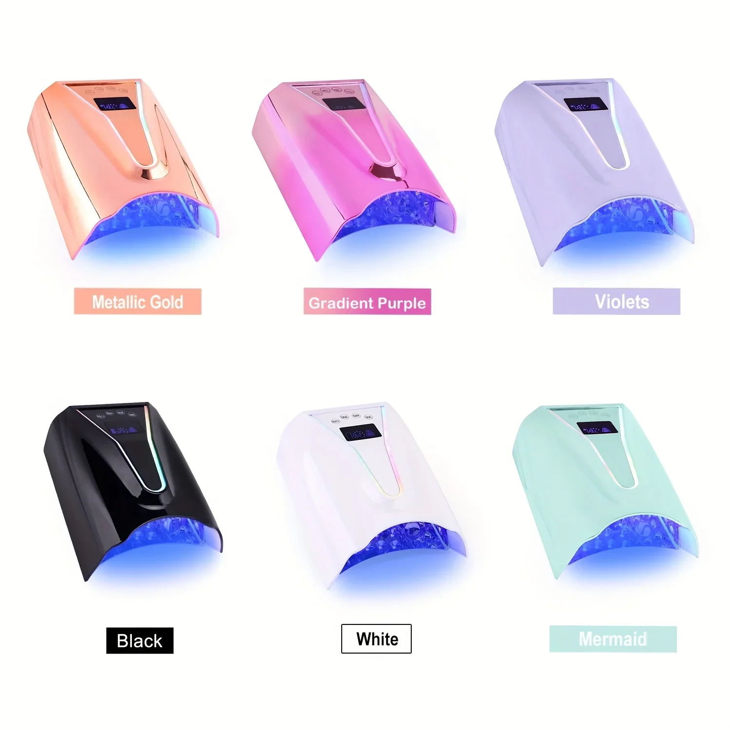 Lámpara de curado de uñas inalámbrica y recargable de 128 W con 4 temporizadores de visualización de tiempo Lcd, sensor automático