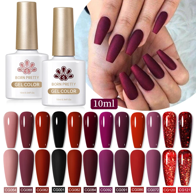 BORN PRETTY 10ml 130 Colors Nail Gel Polish Nail Supplies Matte Red Semi Permanent Nail Art Manicure Soak Off LED UV Varnishes