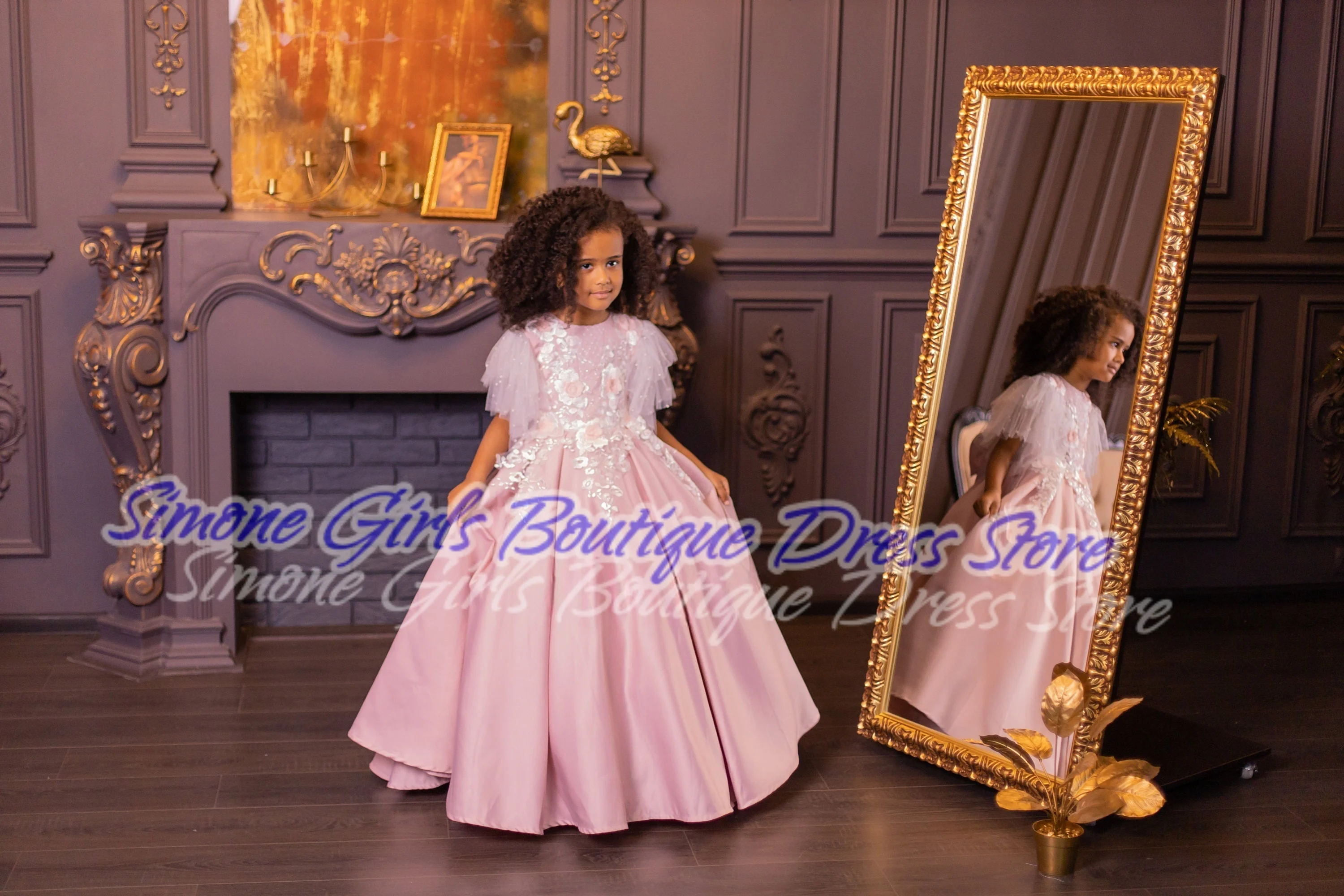 Bow Sequin Embroidery Pink dress skirt Flower Girl Dress for Wedding Ceremonies Formal Receptions Dance Performances Parties