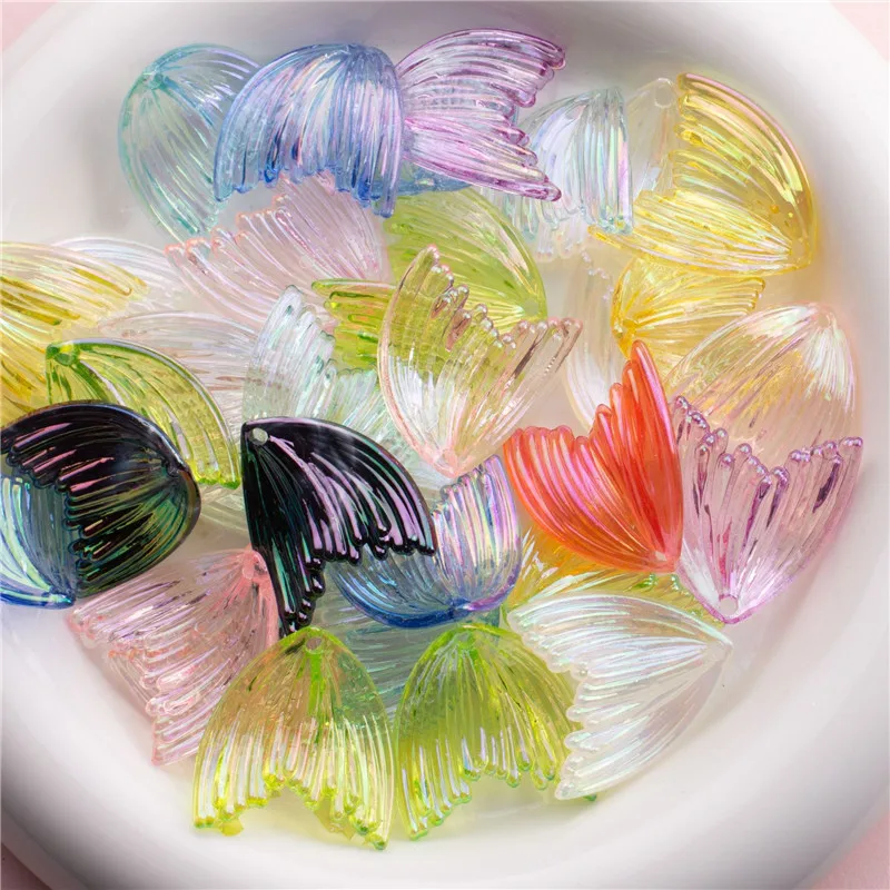 Summer style 100pcs/lot uv color print cartoon fish tails shape acrylic beads diy jewerly earring/garment pendant accessory