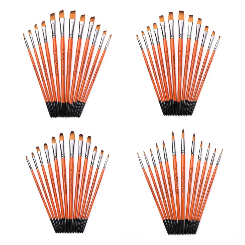 

12pcs/set Multifunctional Painting Brush Set Nylon Professional Watercolor Drawing Brushes Orange Wooden Handle
