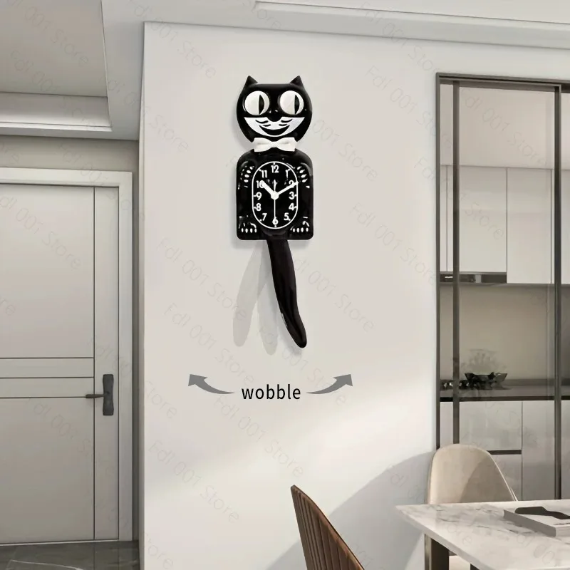 Wall  Cartoon Tail Swinging Wall Clock Cute Cat Personality Home Living Room Quartz Clock view 2