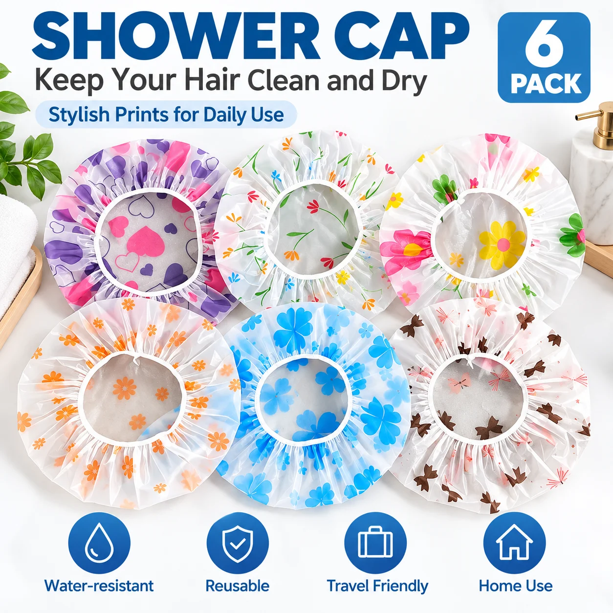 7Pcs Multi-Color Random Shower Caps, Reusable, Made of Thick Waterproof Material, Dust-Proof for Showers, Lightweight, Breathable, Not Stuffy, Dual-Use for Bathing and Cooking, Household Shower Protection Caps