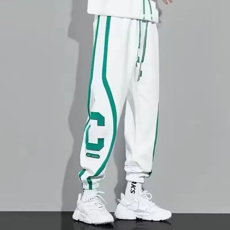 

Korean Version Men's 2024 New Spliced Elastic High Waisted Pocket Letter Fashiona Loose and Versatile Casual Harun Sports Pants