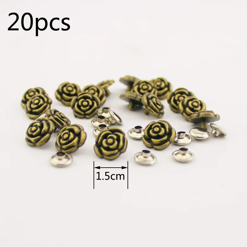 20sets/lot 1.5*1.5cm silver Bronze Rose Rivet Brass Skeleton Spike Fashion Studs Leathercraft Accessory Garment Rivets