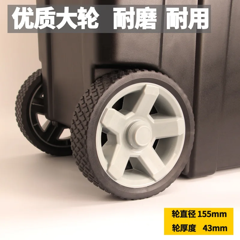 صندوق أدوات دوارة شديد التحمل مقاس 22 بوصة مع عجلات - صندوق أدوات بلاستيكي مزدوج الطبقة، منظم تخزين قضيب السحب المحمول للانتخاب #4