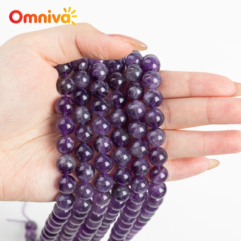 

jewelry sets Natural Stone amethyst Smooth Beads For DIY Women's Accessories Bracelet Hoop earrings 15'' Wholesale 4/6/8/10/12MM
