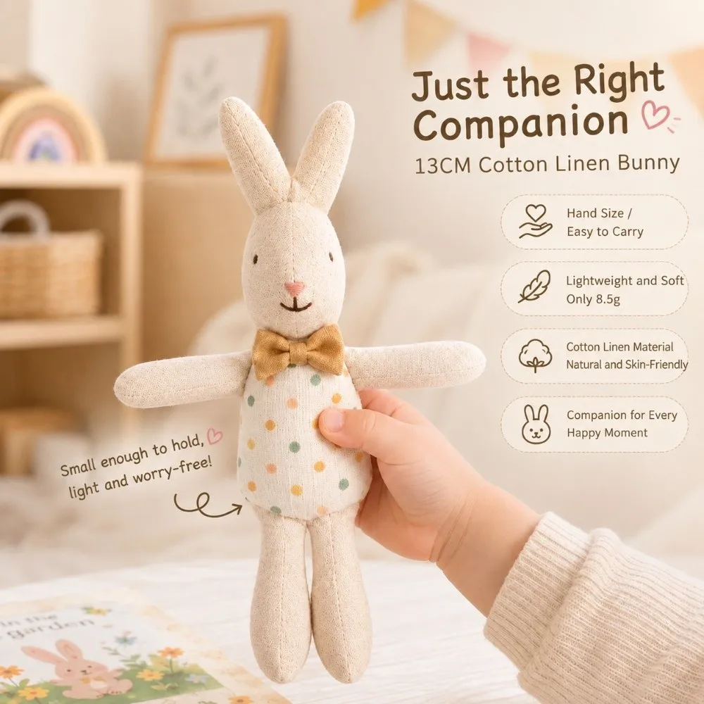 Cute Handmade Craft Linen Bunny Doll Soft Plush Rabbit Toy Cloth Bunny Doll Montessori Play