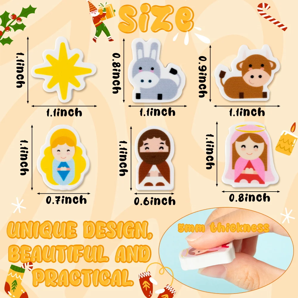 60Pcs Mini Kids Rubber Set Cartoon Rubber Christmas Child/Shar Pei Animals Eraser for School Activity Game Prizes Birthday Gift