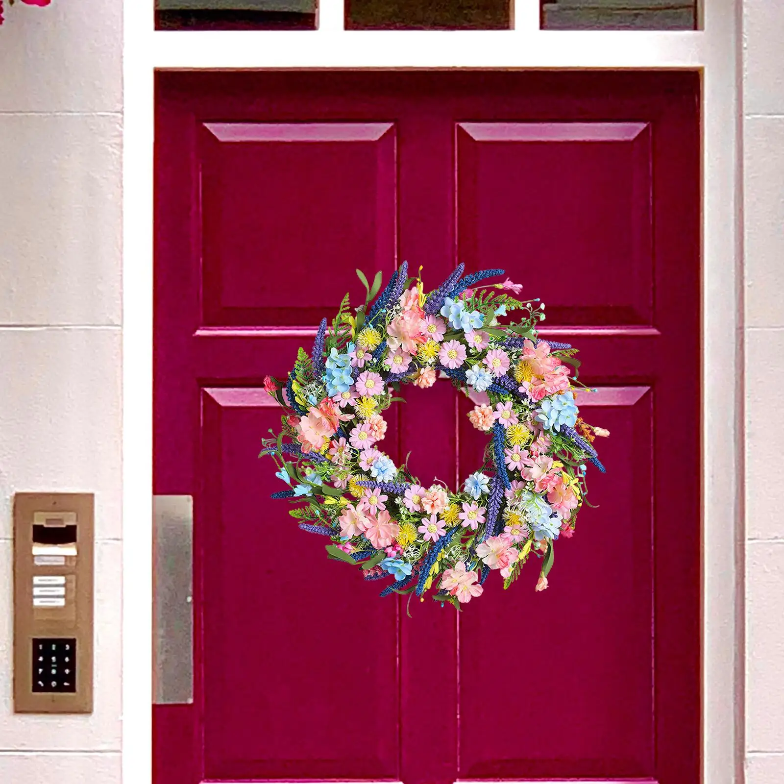 

Spring Summer Door Wreath Multicolor Floral Garland Decoration for Wall Garden Front Door Holiday