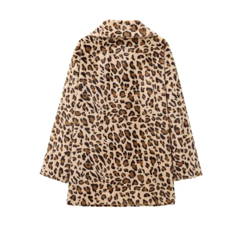 EAEOVNI-abrigo de piel sintética de leopardo para mujer, chaqueta de calle cálida con solapa nueva de Color contrastante, ropa de moda, Otoño e Invierno