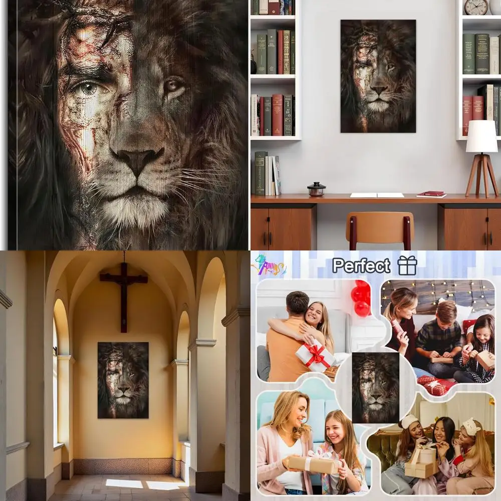 

Холст 24x36 дюймов Иисус Лев - религиозный декор стен с деревянной рамкой - идеально подходит для христианских молитвенных помещений и гостиных