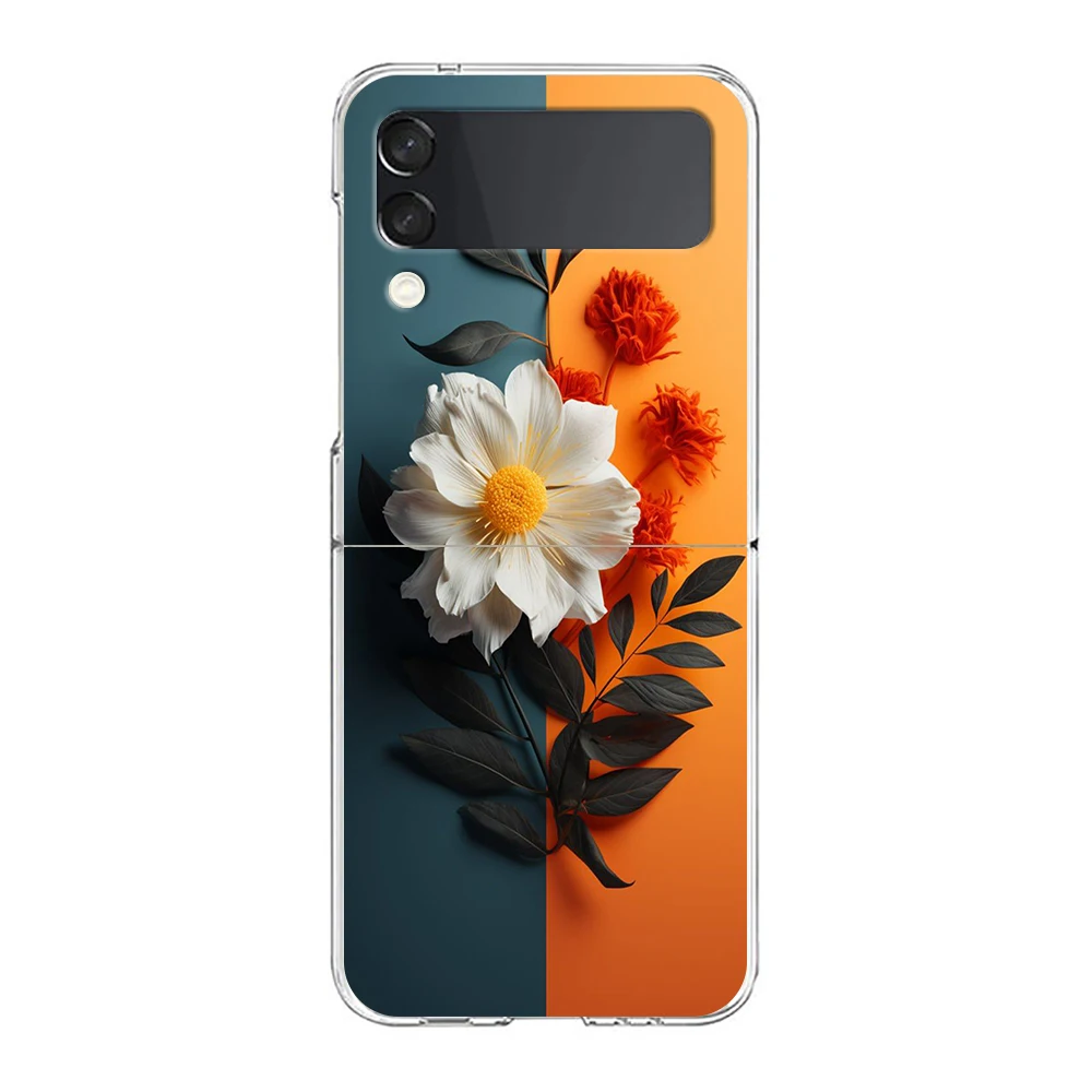 Phone Cover For Samsung Galaxy Z Flip 7 6 5 4 Case Transparent For Samsung Z Flip 3 Hard PC Foldable Shell Sunflower Present Bag