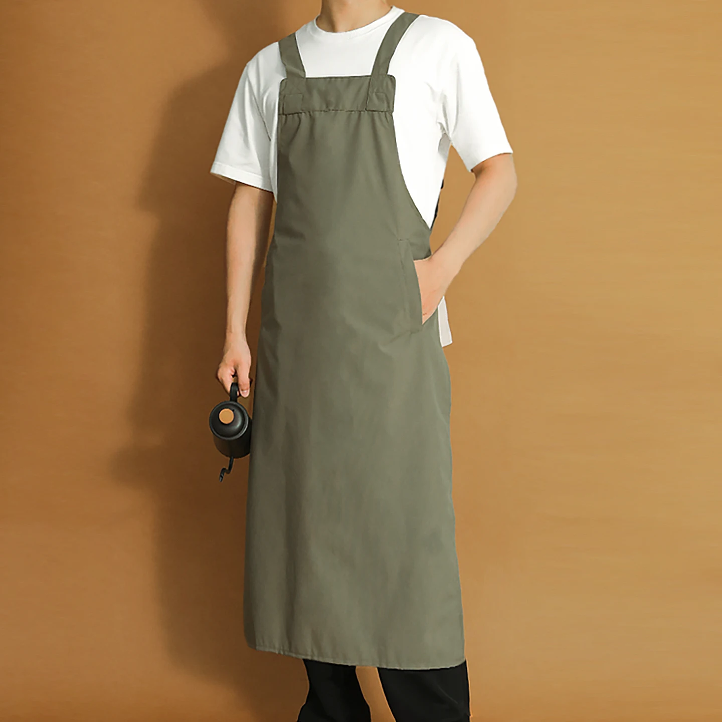 

Легкий рабочий фартук для взрослых унисекс, дизайн с двумя карманами и плечевым ремнем, для кухни, кафе, ресторана