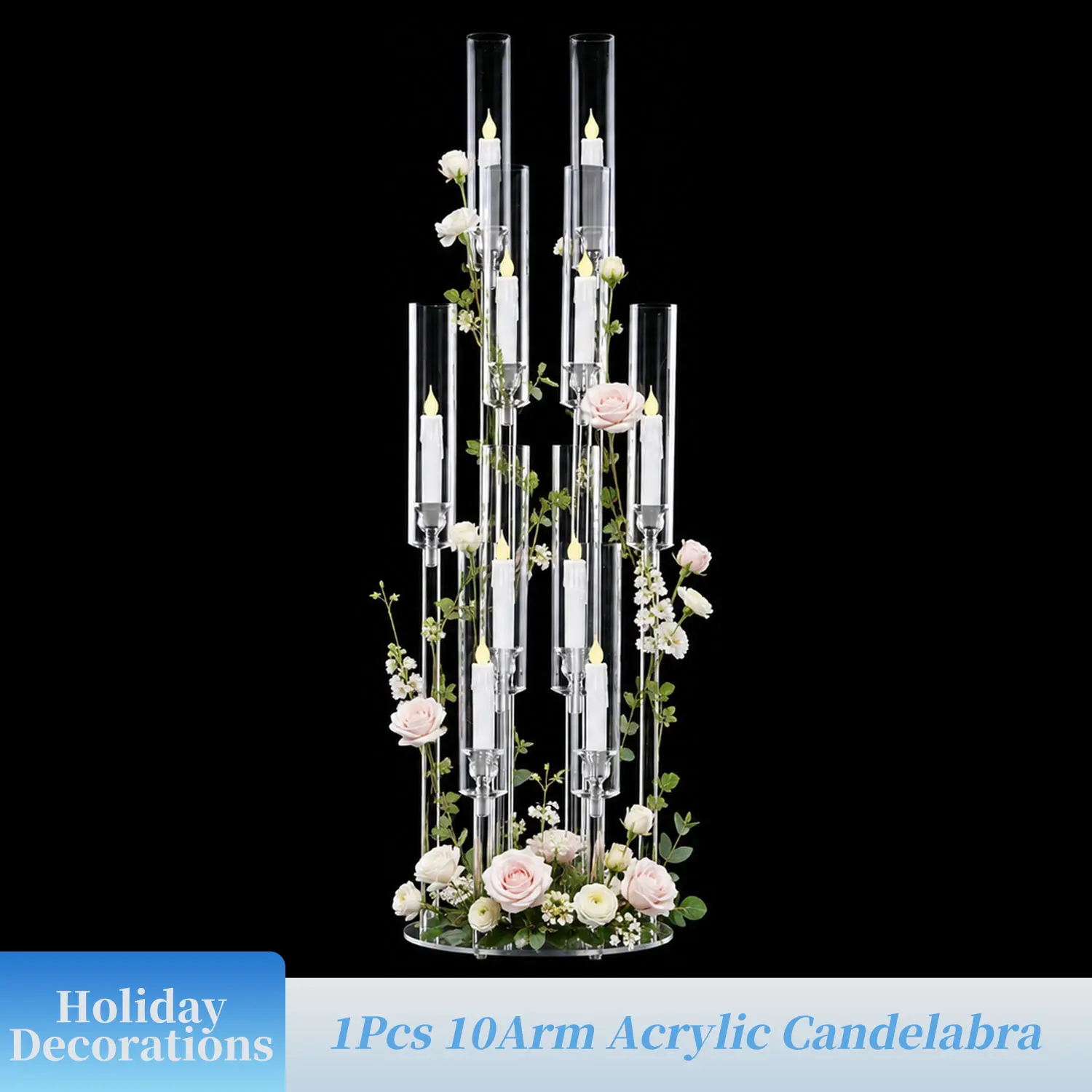 10 Arm Acrylic Candelabra Centerpieces 37.7 Inch Tall Floor Candlestick Holder with Lampshades for Wedding Table Decorations Party Event view 8