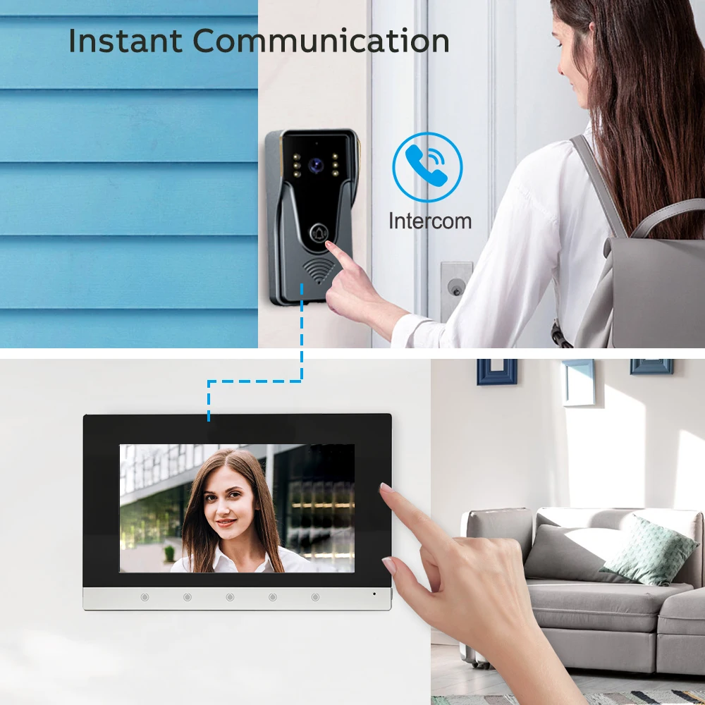 7 inch Wired Video Intercom AHD Video Door Phone RFID Waterproof Outdoor Camera Motion Detect Camera Doorbell AC 100V-240V