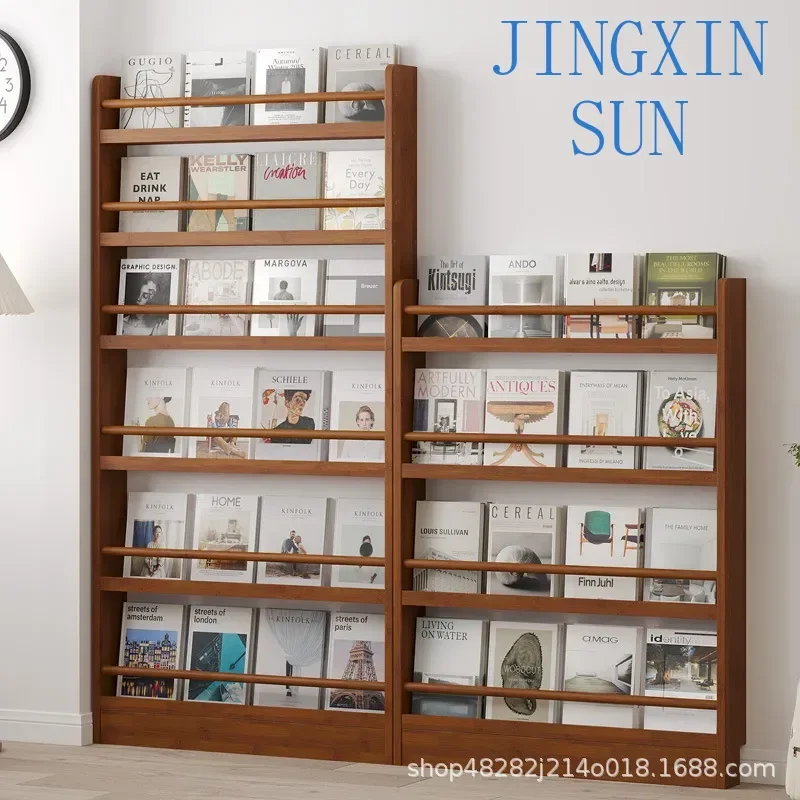 Behind the door, there is small bookshelf,  multi-layer solid wood ultra-thin bookcase,  newspaper rack,  narrow slit child