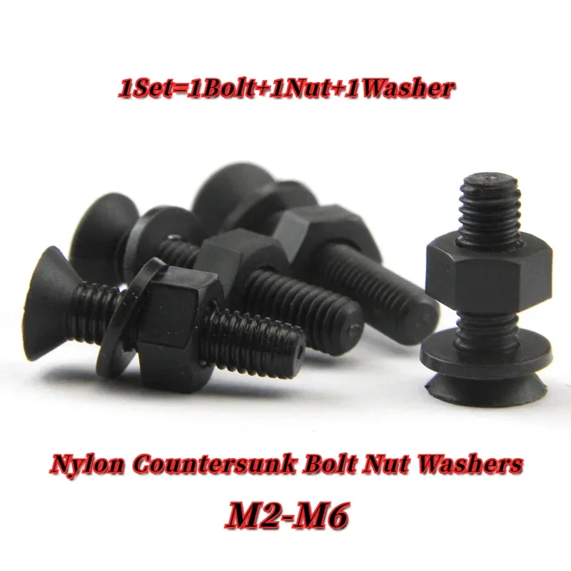 Nylon Countersunk Bolt Nut Washers Plastic Insulation Flat Head Phillips Screw M2 M2.5 M3 M4 M5 M6 Length:4~ 40mm 10/20/50Sets 