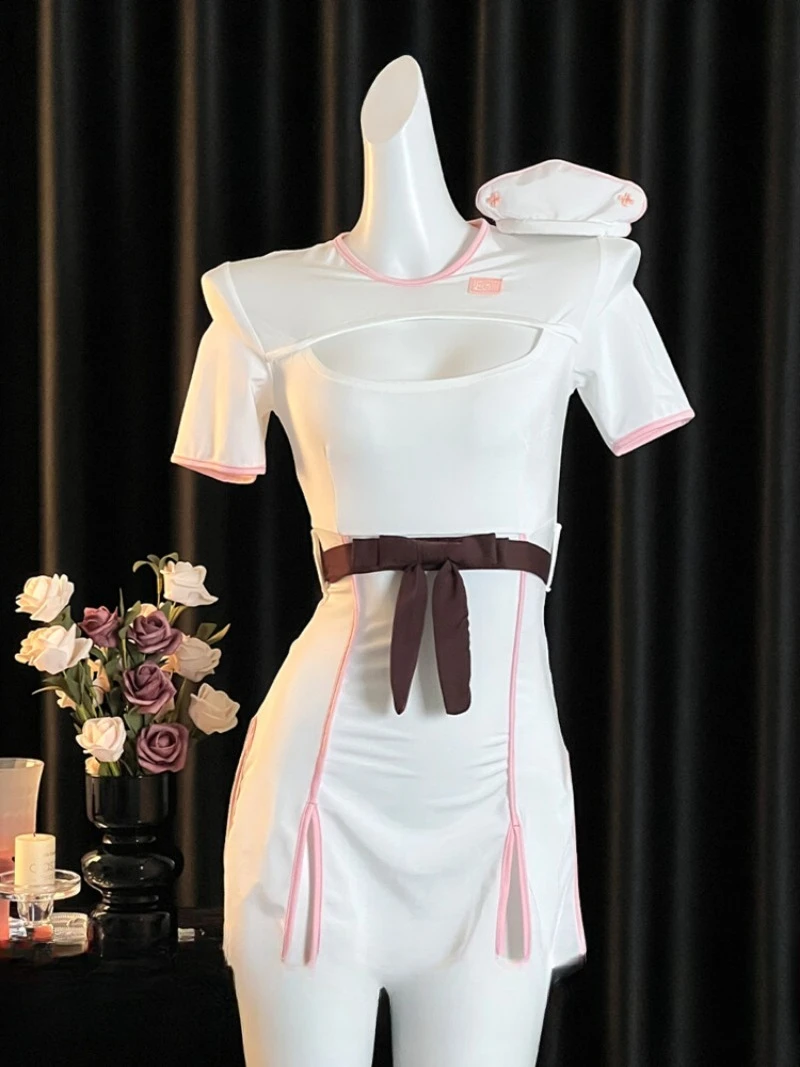 

Sexy Cosplay Nurse Sister Role-playing with Cut-out Dress,Short-sleeved Uniform,Hot and Seductive Design for Fun Roleplay,Flirty