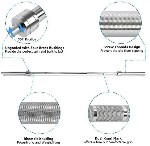 Barbell Bar, 5/7 Feet Weightlifting Bar 28mm Grip 600/700 lbs Capacity Bar Bench Press Chrome with Rotating Sleeve