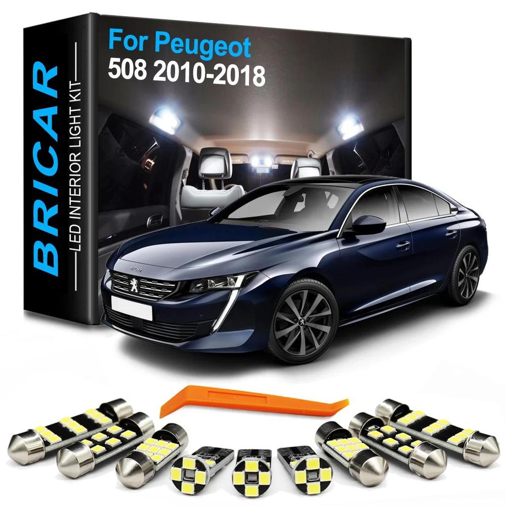 Bricar 22Pcs Canbus For Peugeot 508 MK1 2010 2011 2012 2013 2014 2015 2016 2017 2018 Car Indoor Lamp Interior LED Bulb Light Kit